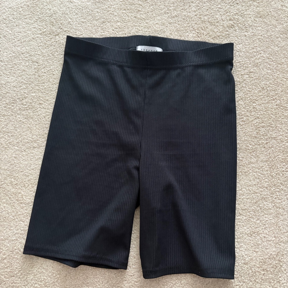 Topshop Black Ribbed High-Waist Bermuda Shorts